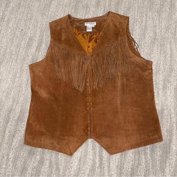 NorthStyle Jackets & Blazers - North Style Women’s 100% Leather Western Fringe Brown Vest Size XL